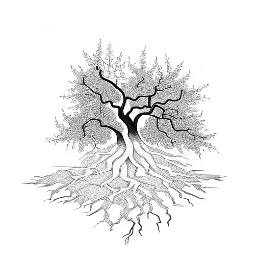 Tree With Roots Down And Branches But No Leaves