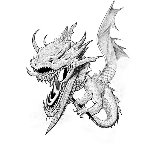 Dragon With A Katana In Its Mouth