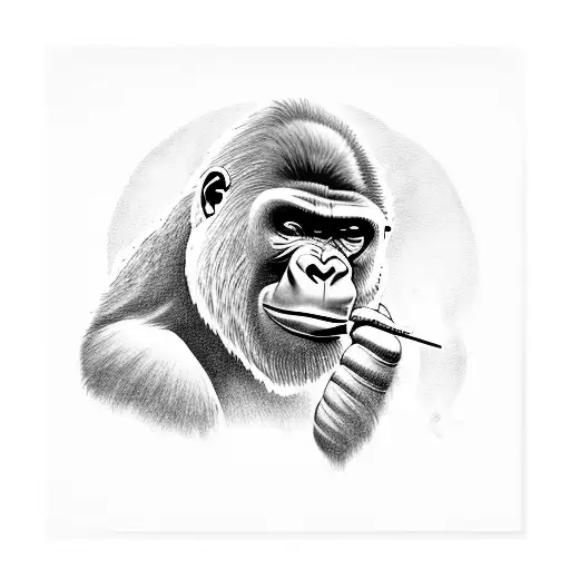 A Gorilla Smoking A Joint In A Lush Forest