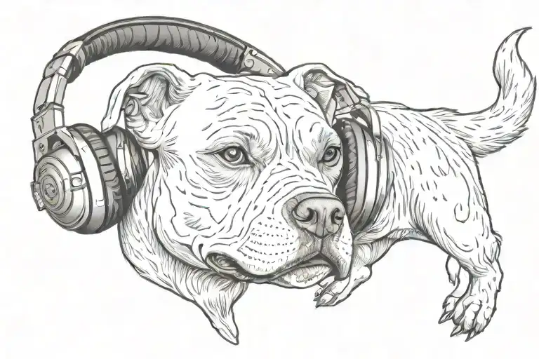 Pitbull Dog With Skull Wearing Headphones