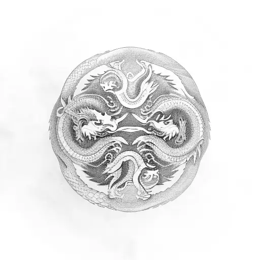 Yin Yang With Dragon And Snake