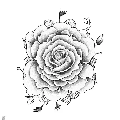 A Blackwork Tattoo Of A Guitar Surrounded By Blooming Flowers