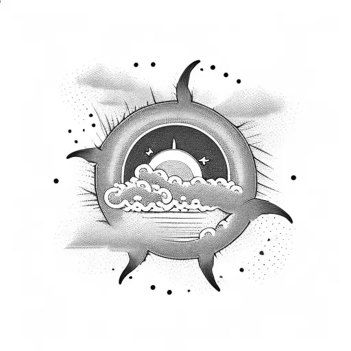 Beach With Palms Rising Sun And Clouds Back Drop