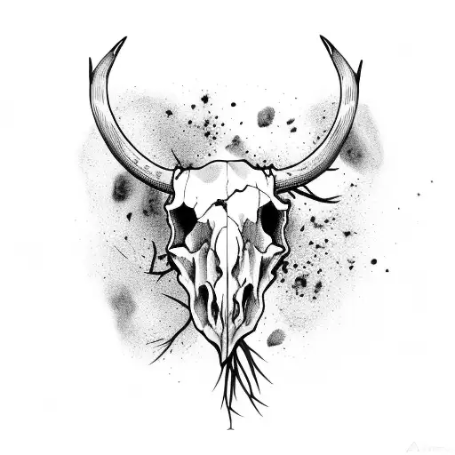 Bull Skull With Dead Branches