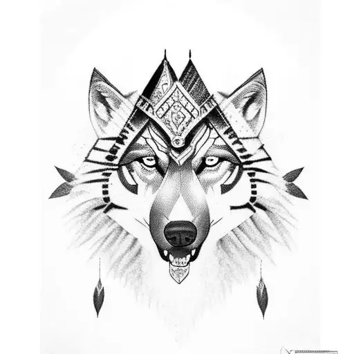 An Indian Warrior Riding A Wolf Into Battle