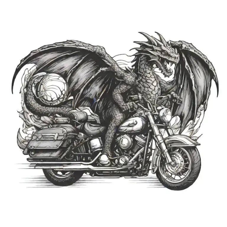 A Fierce Dragon Riding A Harley Davidson Motorcycle Through A Mountain Range