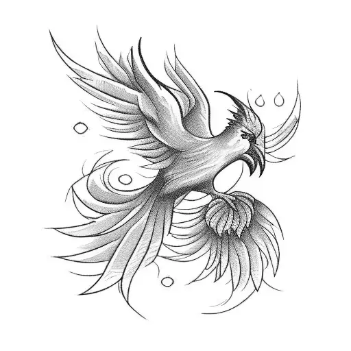 Phoenix Bird With Flower Underneath