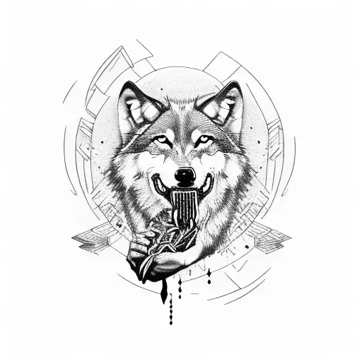 Wolf With Horizontal Severed Hand In Mouth