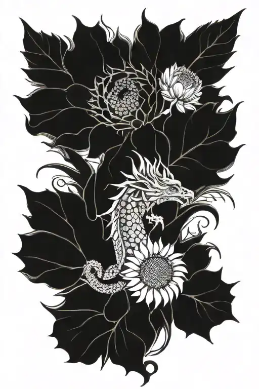 Flowers Dragon And Sunflower