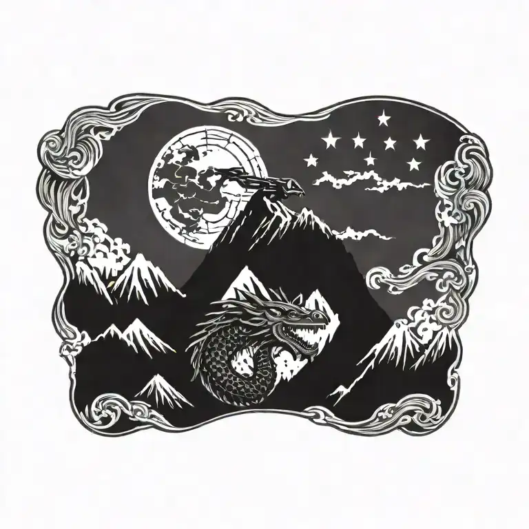 A Marine Corps Veteran Saluting With A Dragon Flying Above And A Mountain Range In The Background