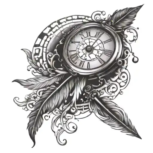 Writing Pen With A Feather Drawing A Clock Melting
