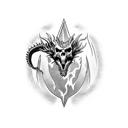 Dragon Emerging From A Caveira Skull