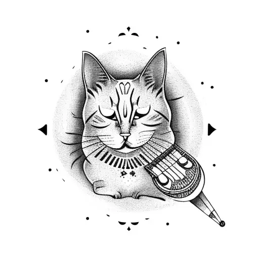 A Tribal-inspired Cat Playing A Musical Instrument On The Beach