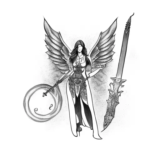 Woman Angel With The Flaming Sword