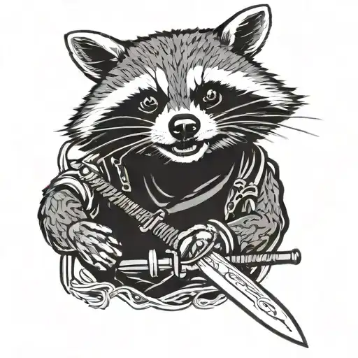 Raccoon With Katana In Its Mouth