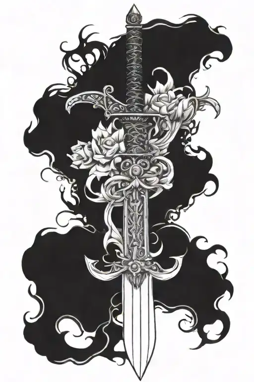 Thin Feminine Sword Without Flowers Stabbing Into Something