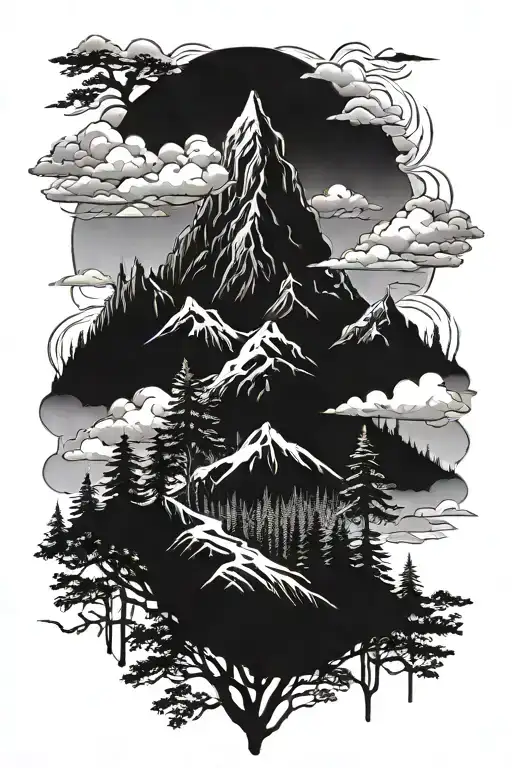 Lonely Mountain With Trees And Fog