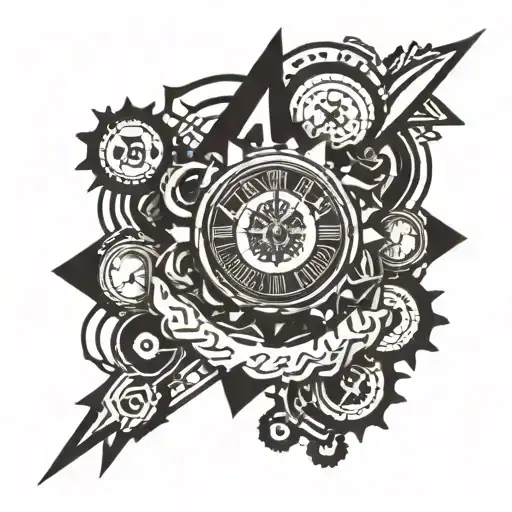 With Tribal Geometric Shapes And A Clock With The Date 02-06-2000