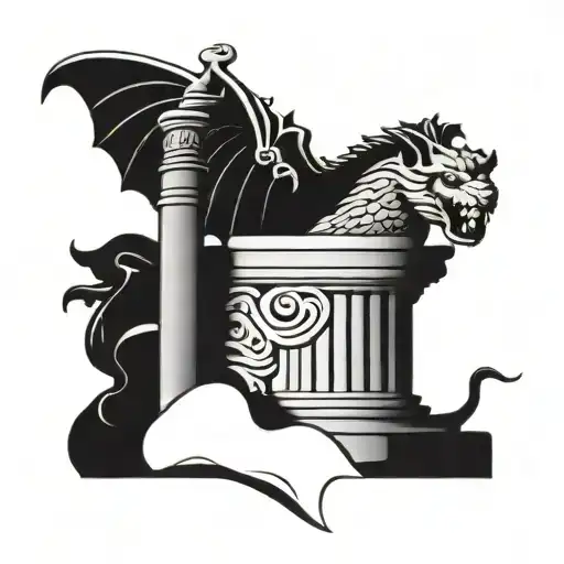 Broken Greek Column With A Bat Sitting On It One Cobra