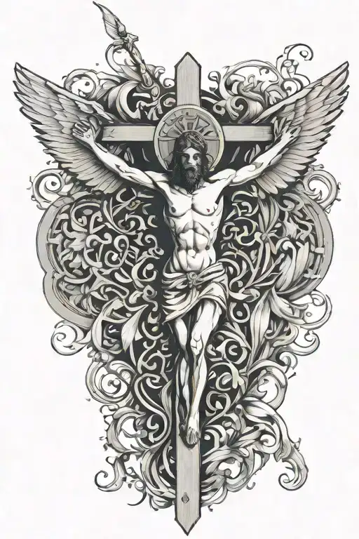 Crucifix With Angel Wings On The Whole Back