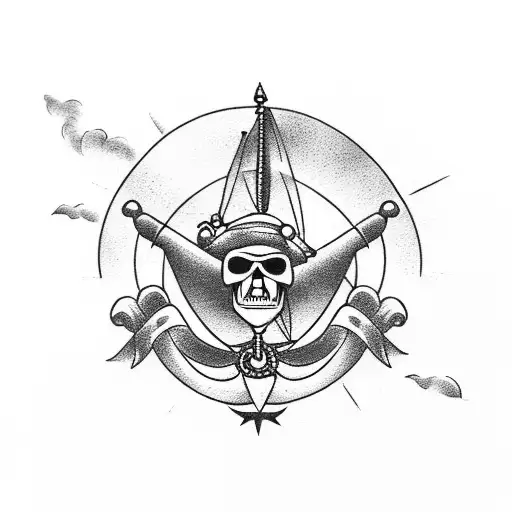 Pirate Ship Coming Out From A Hand Compass
