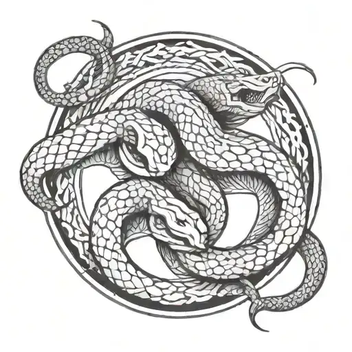Two Snakes Intertwine In A Circle