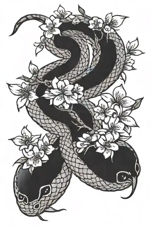 Snake And Cherry Blossoms Wrapped