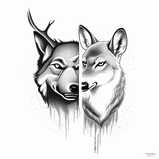 Deer Walking Away And Upside Down A Wolf Waking Away Whilst Still Seeing Their Heads