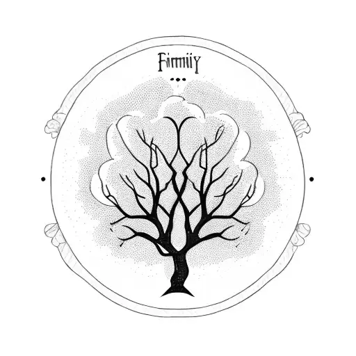 A Blackwork Tattoo Of A Family Tree With Each Branch Representing A Different Member Of Your Family