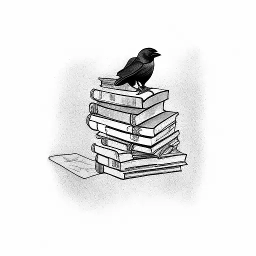 A Crow Perched On A Stack Of Books