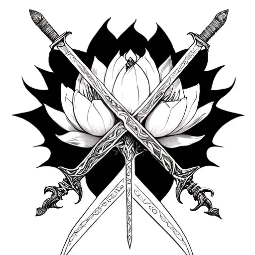 Lotus And Assassin Swords Crossed