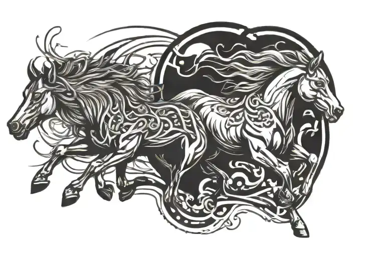 Horse And Wolf Running Parallel