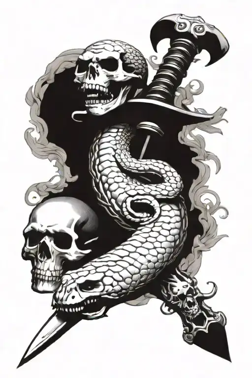 Snake With Sword And Skulls