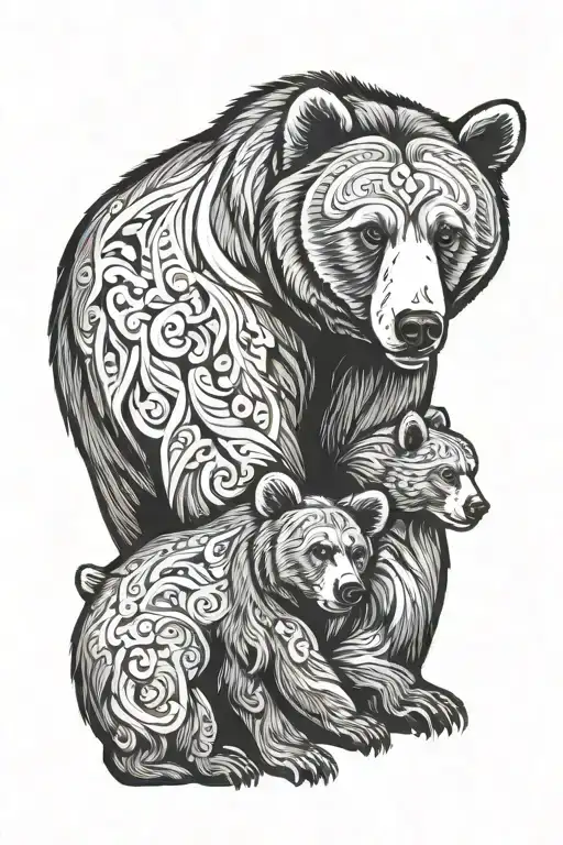 Mom Bear Protecting Young