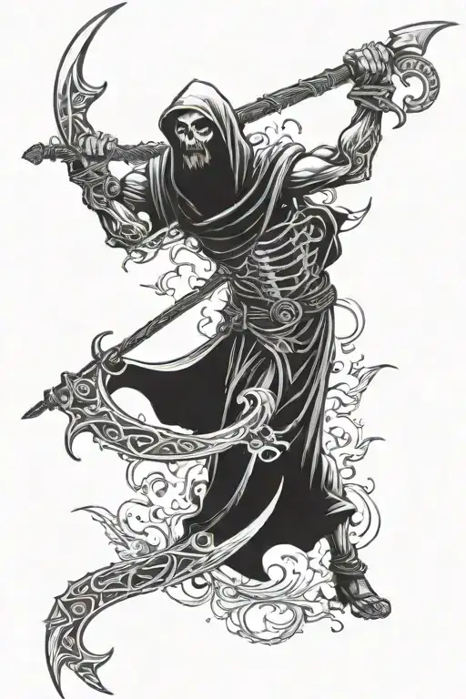 Man Fighting For Life With The Grip Reaper Holding A Scythe