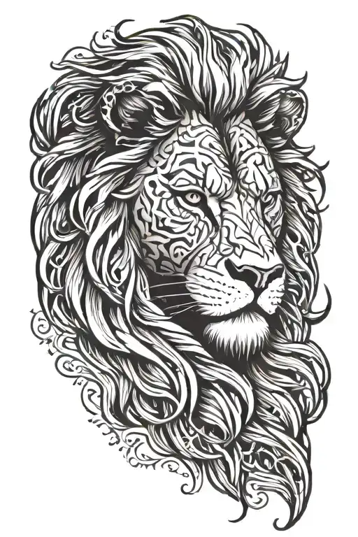Lion With An Angry Face On The Shoulder To The Elbow