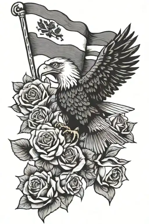 Eagle And Roses And Flag Of Mexico