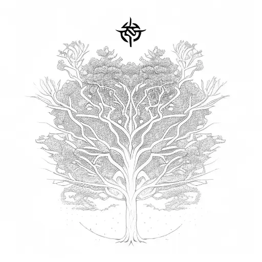 A Mystical Tree Of Old With Intricate Patterns Representing The 12 Main Religions