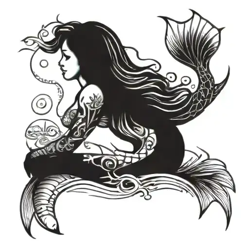 A Stylized Mermaid Swimming Gracefully With Medical Symbols Incorporated Into The Tail