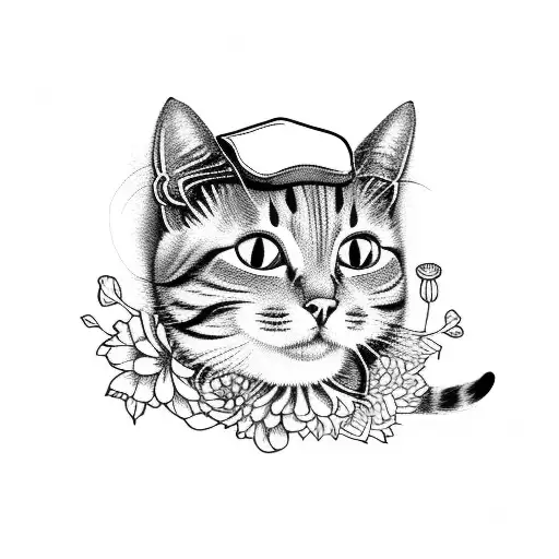 A Cat Wearing A Nurse's Hat Surrounded By Flowers