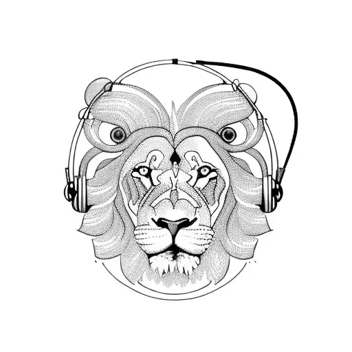 A Lion Wearing Headphones And Traveling The World