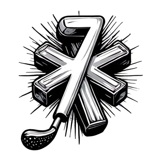 Cross With A Golf Club And Weights With The Number 7