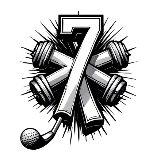 Cross With A Golf Club And Weights With The Number 7