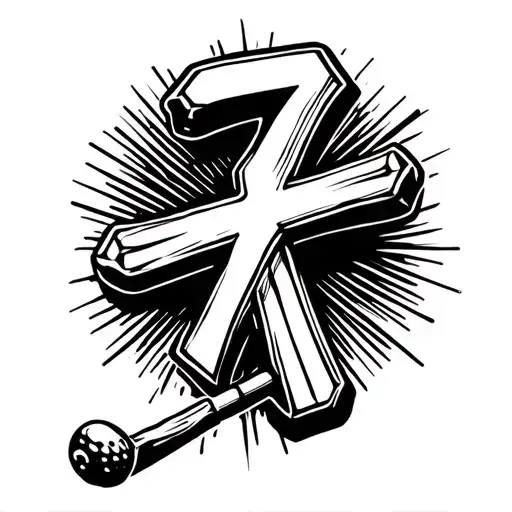 Cross With A Golf Club And Weights With The Number 7