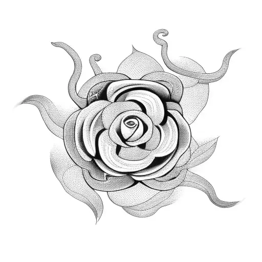 A Blackwork Tattoo Of A Snake Coiled Around A Blooming Flower