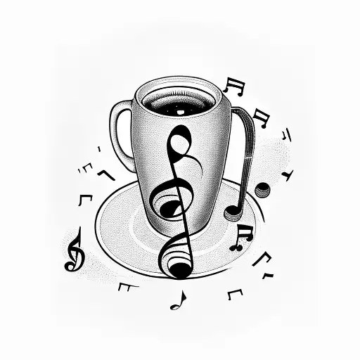 A Coffee Cup With Music Notes Pouring Out Of It