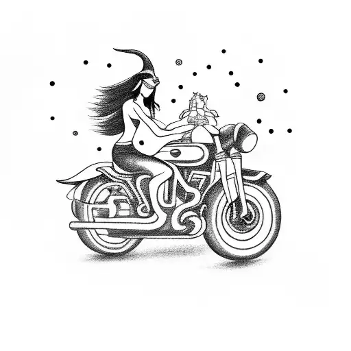 A Mystical Witch Riding A Motorcycle Through A Starry Night Sky