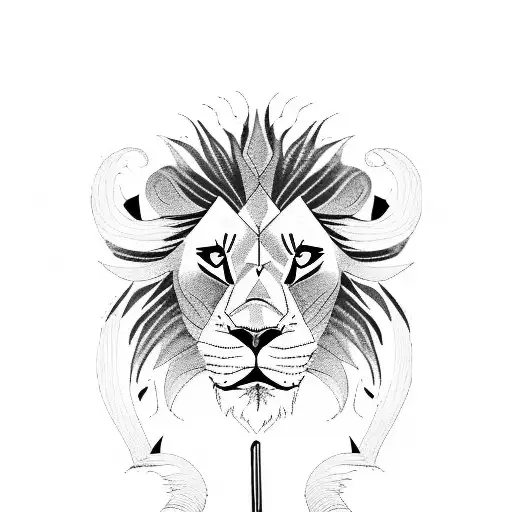 A Fierce Lion Reading A Book In A Blackwork Style