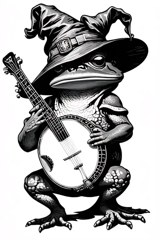Cryptid Frog With Banjo And Wizard Hat
