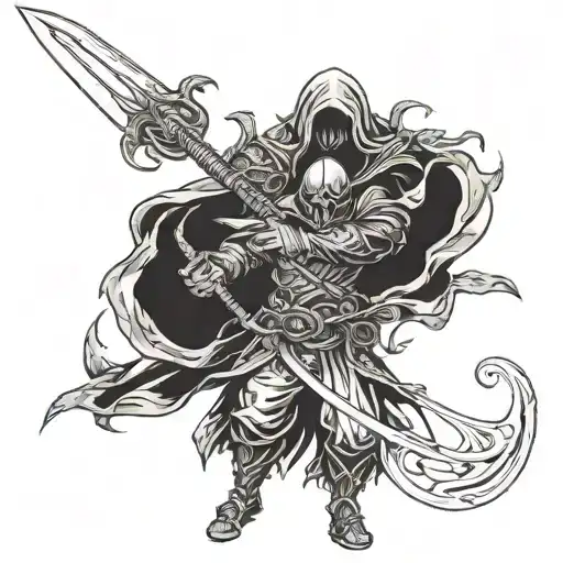 Warrior Battling And Grim Reaper